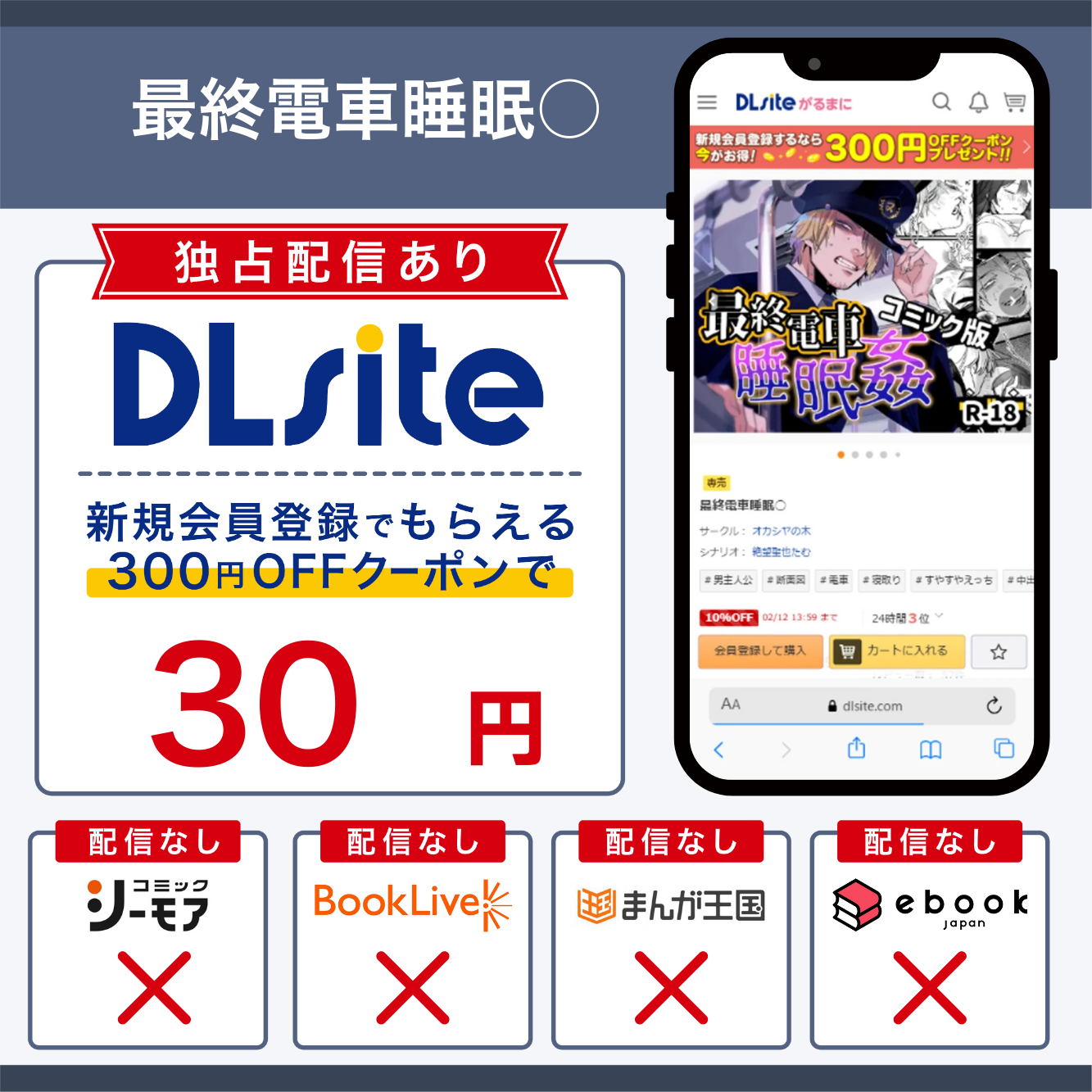 『最終電車睡眠○』の 各電子書籍サイトの配信状況